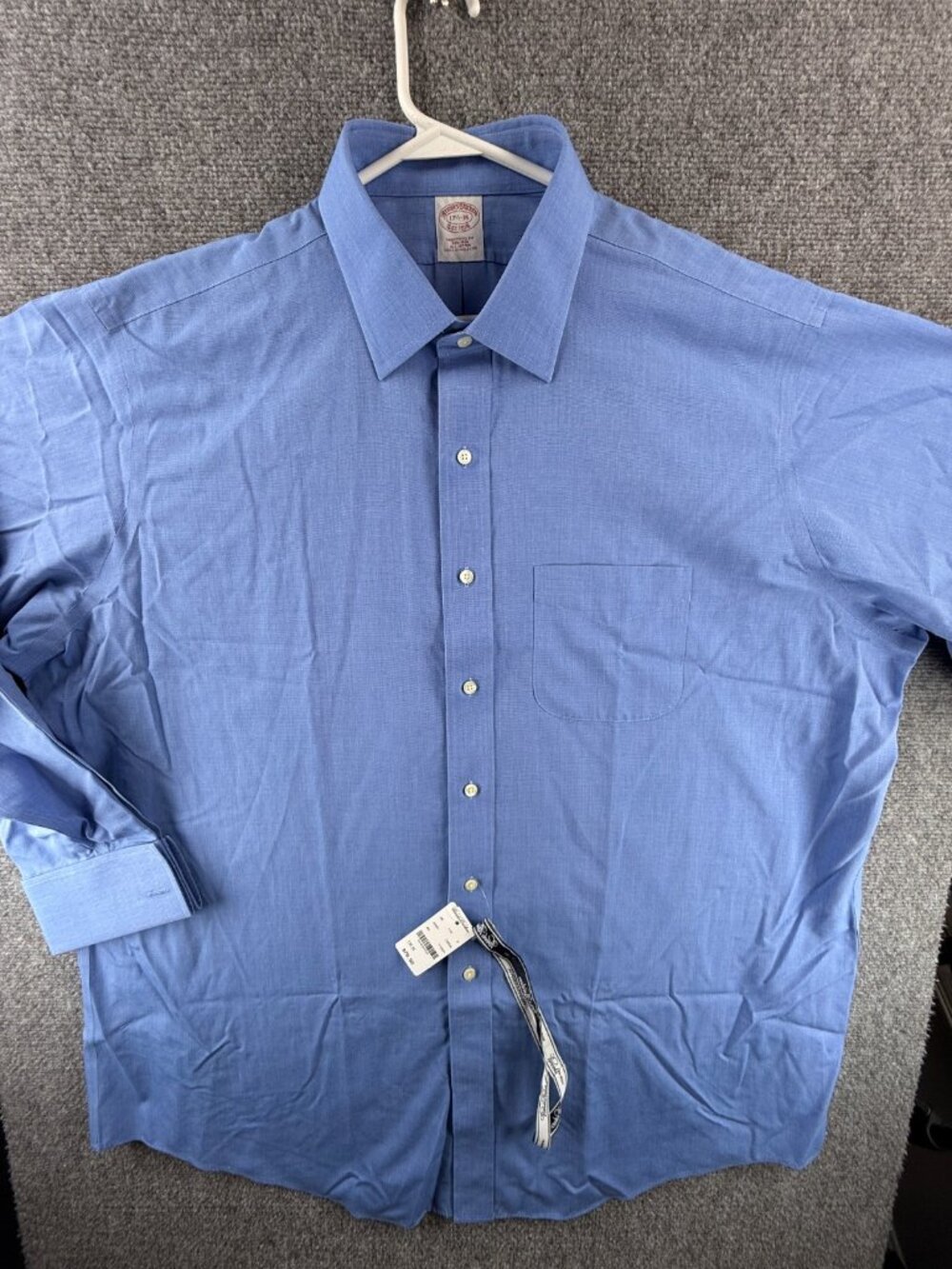 NWT Brooks Brothers 17.5 35 Traditional Fit French Cuff Blue Non Iron Button Up